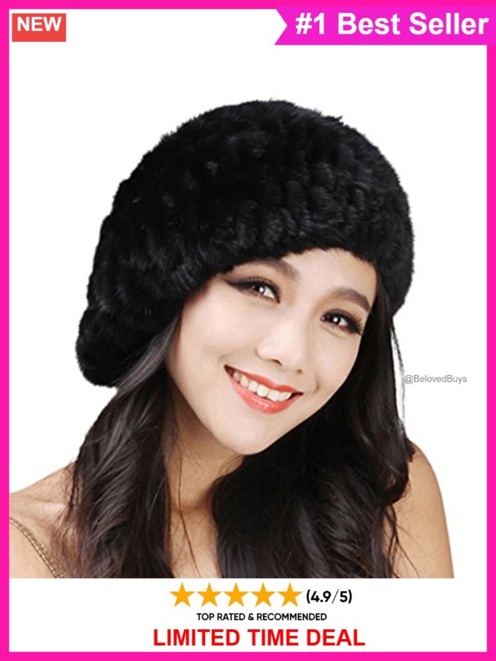 Real Mink Fur French Style Beret Winter Warm Knit Hat Women